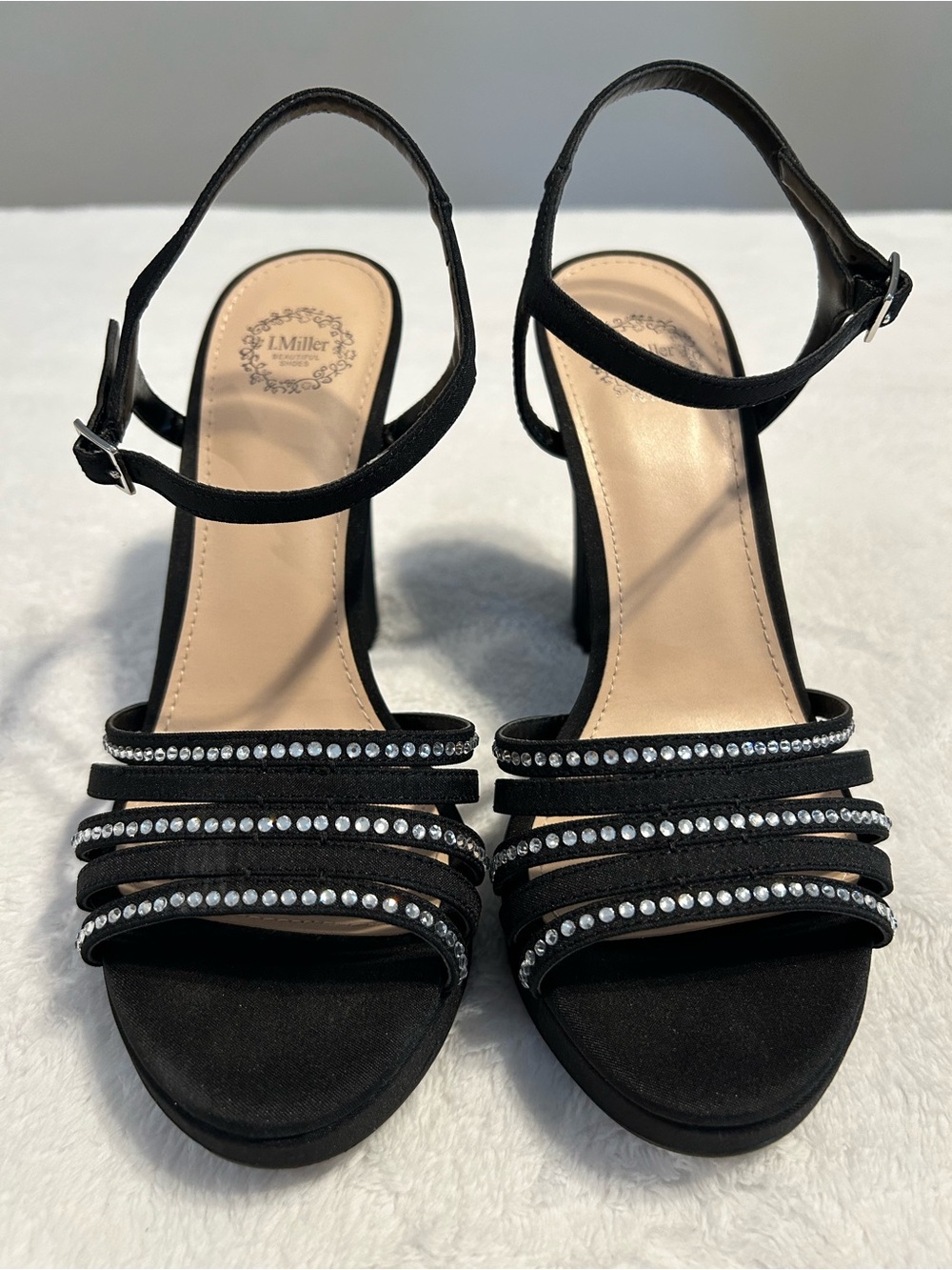 I.Miller Sylas Black Strappy Heels Women’s Rhinestone Size 7.5 M festive wedding
